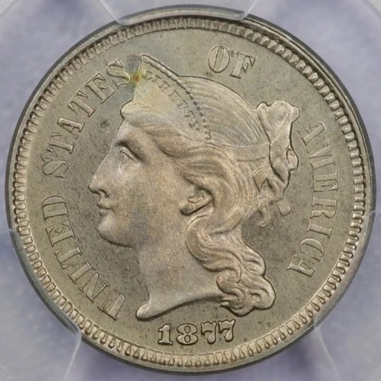 1877年プルーフ3セントニッケル - PCGS PR 65 CAC