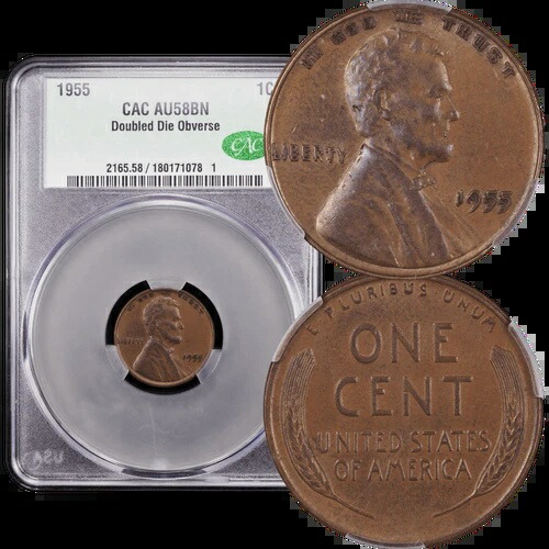 1955年 ダブルダイ リンカーンセント 1セント CACG AU58 BN CAC 990,990円