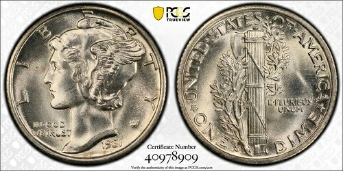 1931-S ダイム マーキュリーダイム PCGS MS65FB|WORLD RESOURCE【KING店】