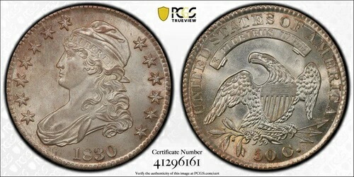 1830年 スモール 0.50C PCGS MS64 キャップドバスト シルバー ハーフドル 41296161 992,145円