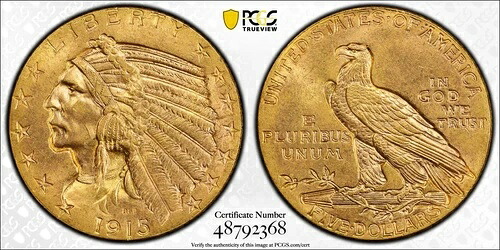 1915 年 5 ドル ゴールド インディアン ハーフ イーグル PCGS MS64 PQ!