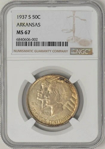 1937-S アーカンソー ハーフ 50セント MS67 NGC 948669-61