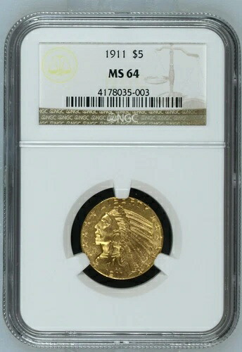 1911年 P ゴールド ハーフイーグル 5ドル インディアンヘッド NGC MS-64