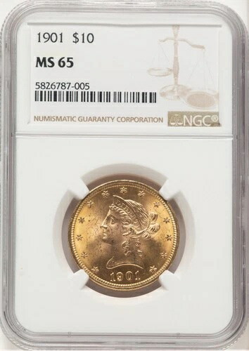 1901年 10ドル リバティ イーグル NGC MS65 (777999078)