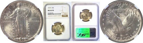 1919年 25セント スタンディングリバティクォーター NGC MS-66 FH