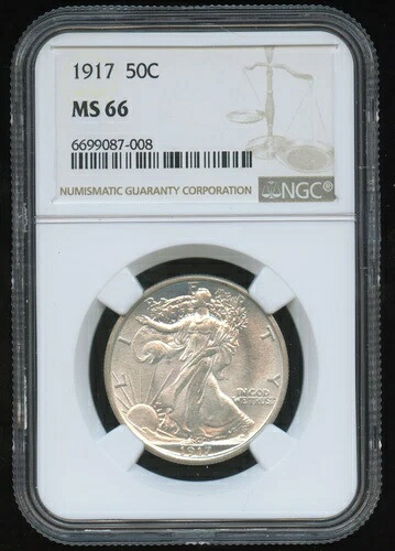 1917年 50セント ウォーキング・リバティ・ハーフダラー - NGC MS 66｜WORLD RESOURCE【KING店】