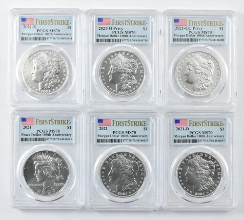 (6) 2021/D/S/O/CC モルガン/ピース シルバー 1ドル ハイリリーフ ファーストストライク MS70 PCGS *7870 908,985円