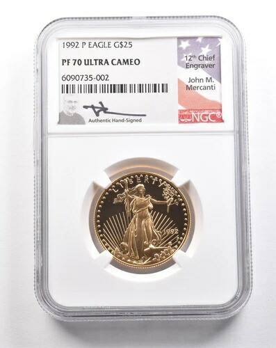 1992-P 25ドル アメリカンゴールドイーグル メルカンティ 1/2オンス ゴールド PF70 UCAM NGC *5438 909,370円
