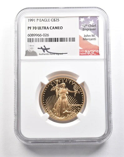 1991-P 25ドル アメリカンゴールドイーグル メルカンティ 1/2オンス ゴールド PF70 UCAM NGC *5437｜WORLD RESOURCE【KING店】