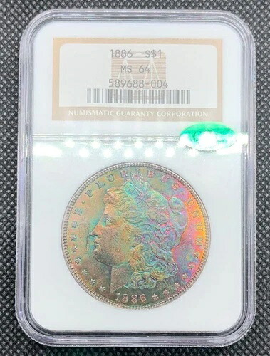 1886年 1ドル モルガン銀貨 NGC MS64 CAC レインボートーン｜WORLD RESOURCE【KING店】 918,225円