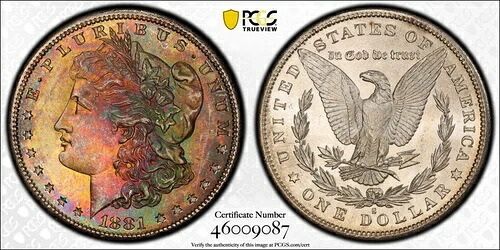 1881年頃 PCGS MS65 モーガンドル 素晴らしいコイン カラフルなレインボートーン オファー｜WORLD RESOURCE【KING店】