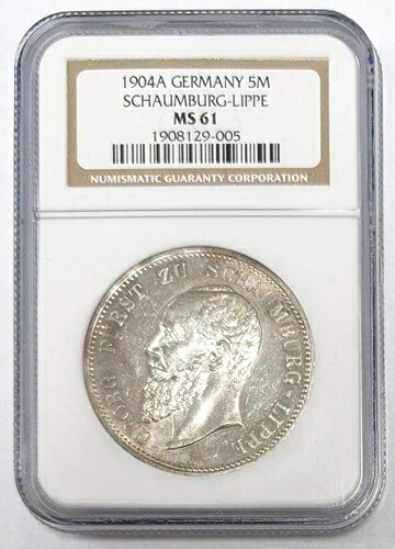 1904 A ドイツ 5 マーク・シャウムブルク・リッペ NGC MS 61｜WORLD RESOURCE【KING店】
