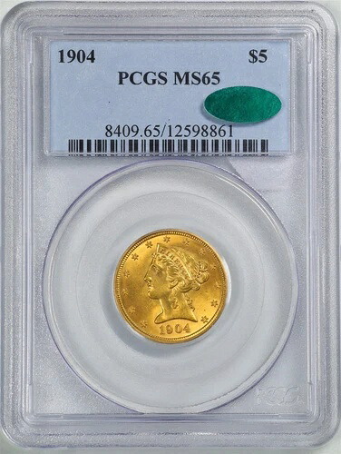 1904年 G$5 リバティヘッド ハーフイーグル MS65 PCGS 12598861 CAC
