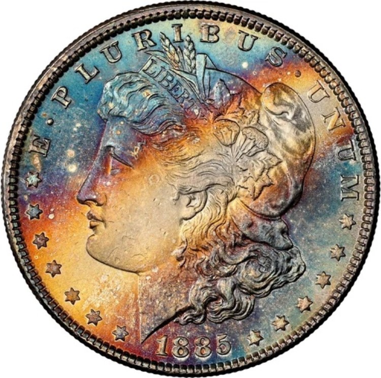 1885-P $1 モーガン NGC MS65 スター?? - 息を呑むほど美しいブルー、オレンジ、赤褐色の宝石｜WORLD RESOURCE【KING店】