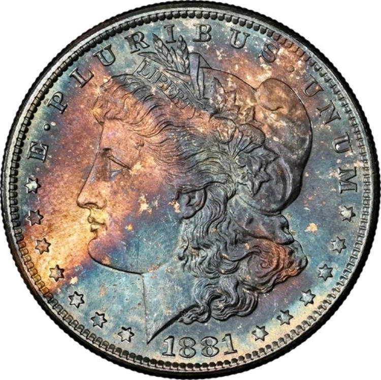 1881-S $1 モーガン NGC MS67 - 非常に鮮やかなブルーと赤褐色の虹色の宝石｜WORLD RESOURCE【KING店】