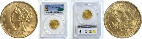 1906-D 5ドル金貨 PCGS MS-65