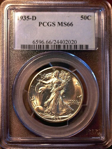 1935-D 50セント ウォーキング リバティ ハーフ ドル PCGS MS66|WORLD RESOURCE【KING店】
