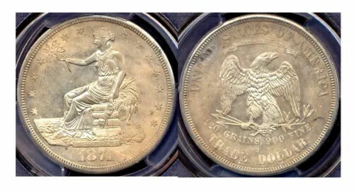 1874-S $1 PCGS AU58 明るい色調の良好な貿易ドル ++