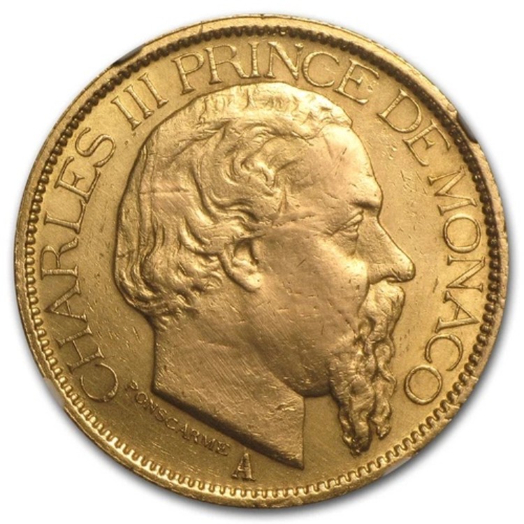 1882-1886 モナコ金貨 100フラン シャルル3世 AU