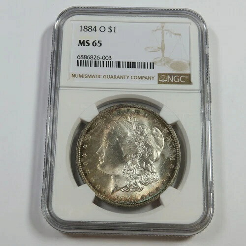 1884 O NGC MS65 - トーンシルバーモルガンドル1ドル米国コイン #53995B