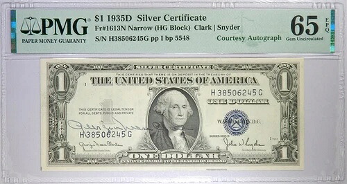 1935年発行 サイン入り 1ドル銀貨 PMG 65 EPQ