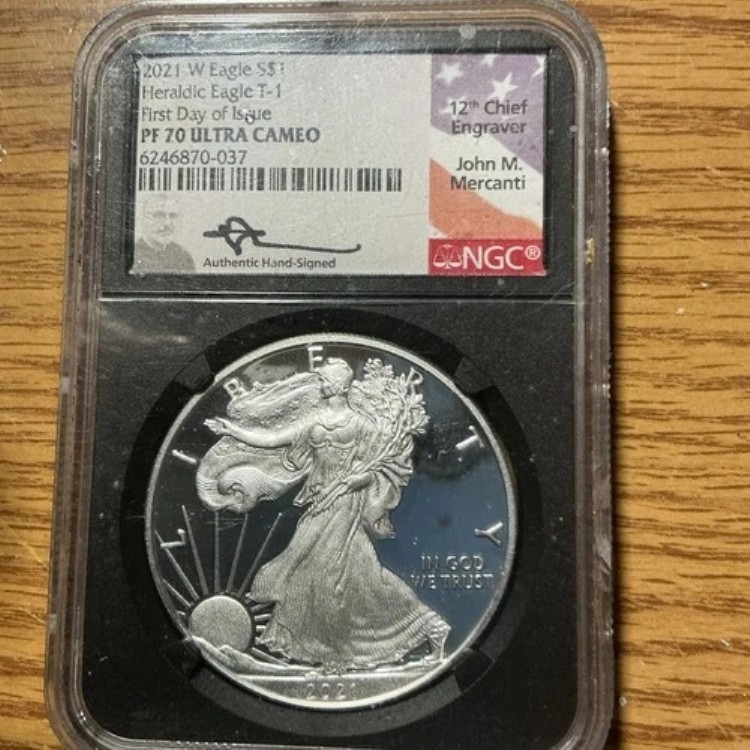 2021 Wプルーフ シルバーイーグル NGC PF70 ウルトラカメオ マーカンティ サイン入り 発行初日