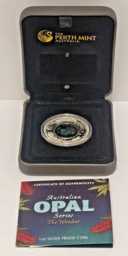 2012年 オーストラリア 1ドル銀貨 オパールシリーズ ウォンバット ライトアップディスプレイボックス付き