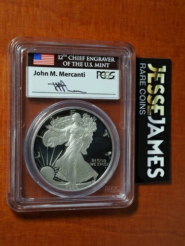 1986年 Sプルーフ シルバーイーグル PCGS PR69 DCAM ジョン・マーカンティ直筆サイン入り 旗ラベル