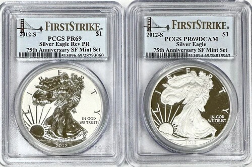 2012 S リバースプルーフ シルバーイーグル PCGS PR69 & PR69 FS 75周年サンフランシスコセット