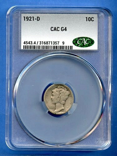 1921 D CAC G4 マーキュリーダイム 10セント 米国造幣局 銀貨 レアキー 1921-D G-04 CACG