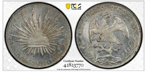 1895年 MO AM メキシコ 8レアル シルバーコイン PCGS UNC