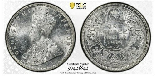 1919年 B インド ルピー 銀貨 PCGS MS63 84,700円