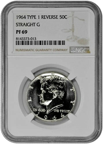 1964年 タイプ1 ストレートG 50セント シルバー プルーフ ケネディ ハーフダラー NGC PF 69 新品ホルダー