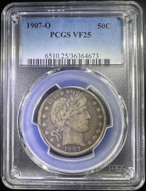 1907-O 50セント PCGS VF 25 バーバーハーフダラー