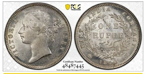 1840年頃 インド 1ルピー銀貨 PCGS MS62、ランダムピック1 MS62 PCGS