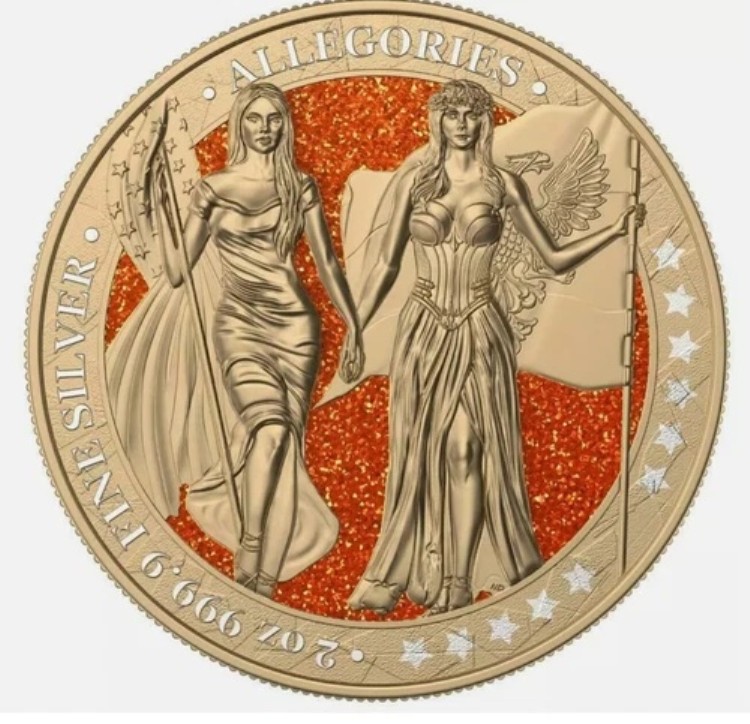 2019年 コロンビア＆ゲルマニア オレンジダイヤモンド 2オンス 金メッキ銀貨 84,700円