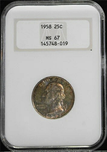 1958年 25セント ワシントン クォーター NGC MS 67 ファッティホルダー ゴールドラベル 表面＆裏面 色調