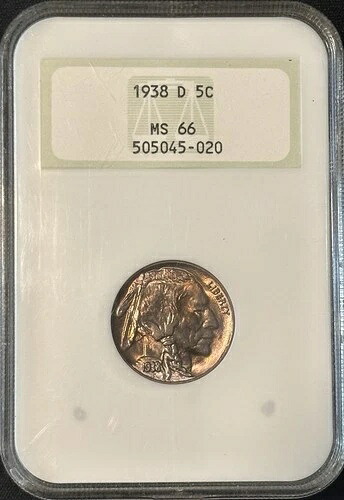 1938-D バッファローニッケル 5C NGC MS66 ? 見事なオレンジと紫の色合い