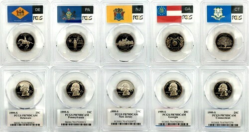 1999年 Sステート プルーフ CLAD PCGS 70 5枚入りクォーターコインセット