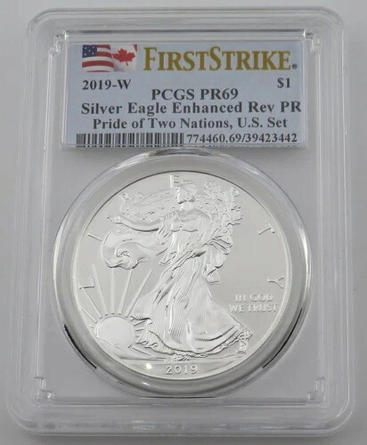 2019 W $1 アメリカン シルバー イーグル エンハンスド Rev PR プライド オブ ツー ネイションズ PCGS PR69
