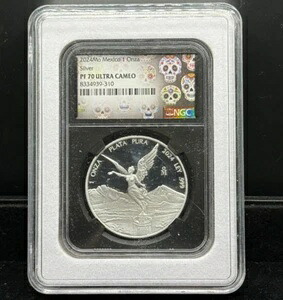 2024 メキシコ リベルタ プルーフ 1 オンス シルバー コイン NGC PF 70 UC シュガー スカル ラベル