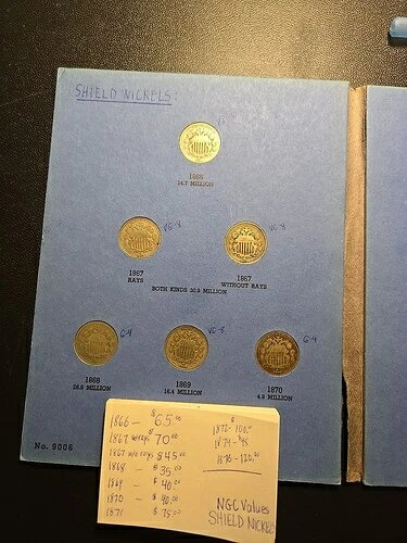 シールドニッケル6枚セット 1866年 - 1870年 84,700円