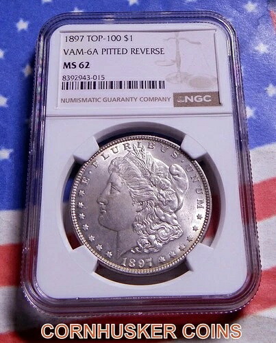 1897年 モーガン・ダラー トップ100 VAM 6A ピットリバース NGC MS 62 ~ ~ ブライトコイン