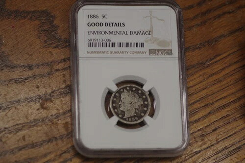 1886 リバティ ヘッド V ニッケル 5 セント NGC 詳細良好、環境ダメージあり、希少コイン!
