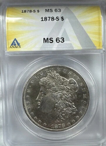 1878年 S モルガン・ダラー ANACS MS 63 非常に美しいコイン