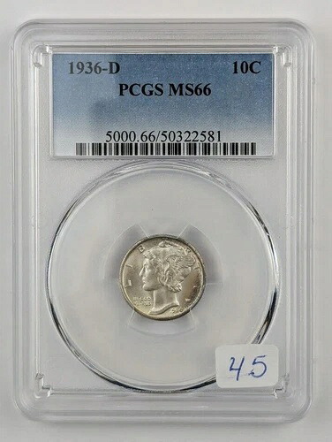 1936年 Dマーキュリーシルバーダイム - PCGS MS66