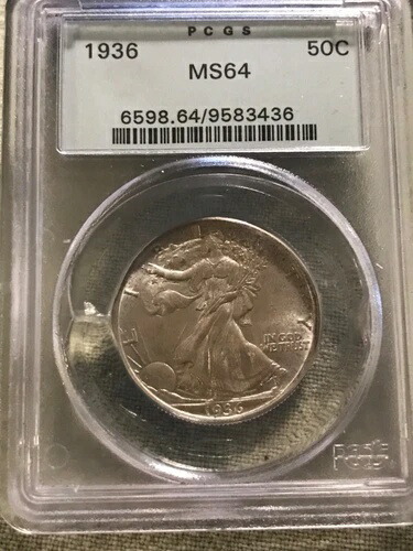 1936年ウォーキング・リバティ・ハーフダラー、ブリリアント・アンクレット、PCGS、MS64、オールドグリーンホルダー