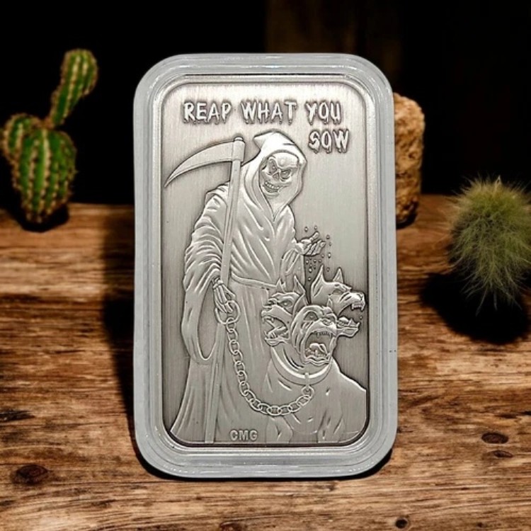 2025 CMG Mint「Reap What You Sow」1オンス .999 アンティークシルバーバー + COA 50枚