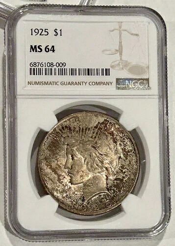?? 1925年ピースシルバーダラー ? NGC MS64によるグレーディング ? 独特の赤い色合い！??