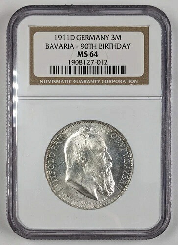 1911 D ドイツ 3 マーク・バイエルン 90歳の誕生日 NGC MS 64 84,700円